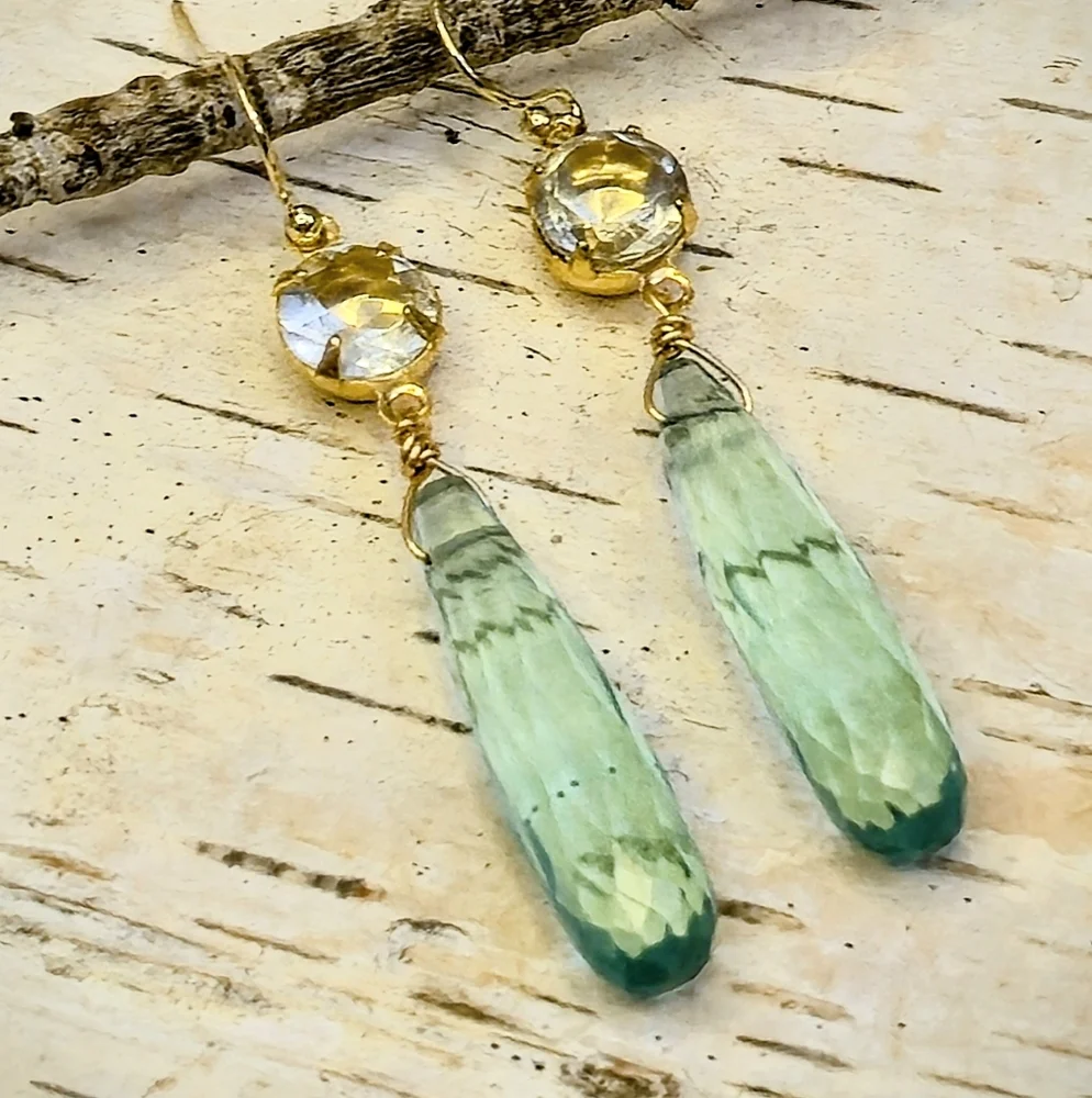 Stunning Green Amethyst/ Prasiolite 4 TW Carats & Long Drop Prasiolite Earrings